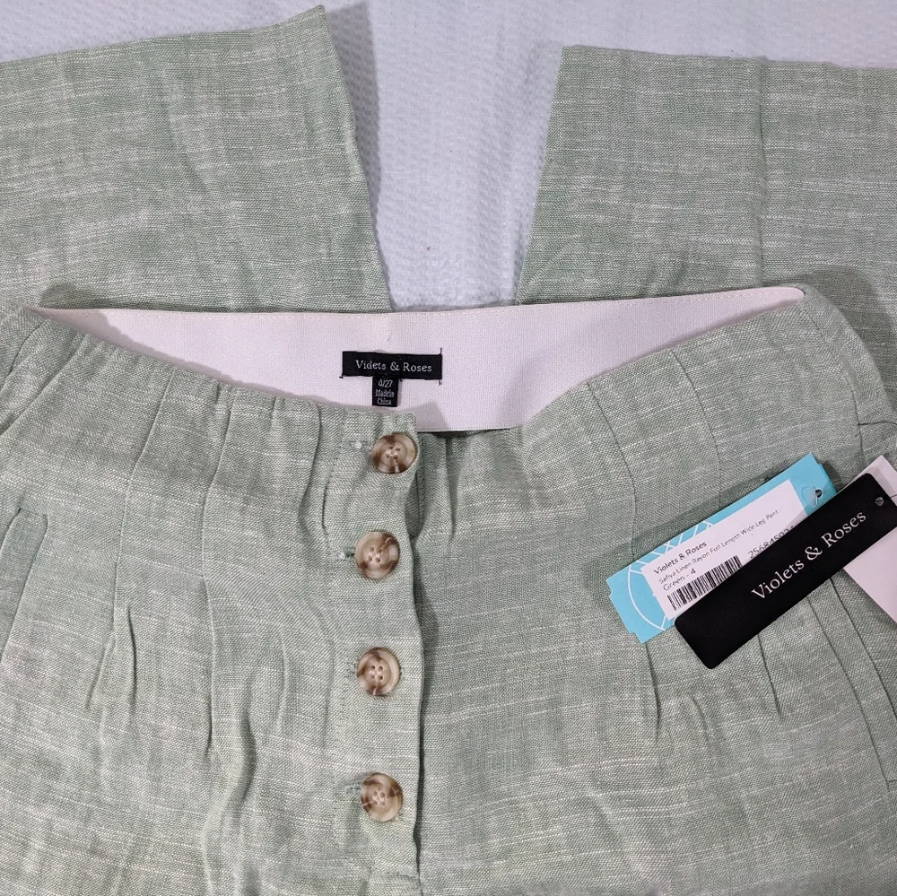 💚 Violets & Roses Green Linen Pants NWT Size M STITCH FIX